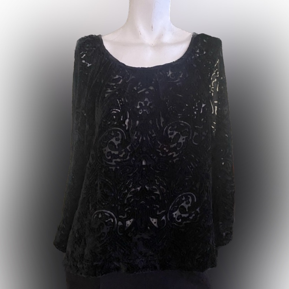 Ladies sheer and velvet black gothic cold shoulder crop flare sleeve blouse vamp